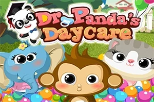 Sevimli bir panda, fil, maymun ve kedi rengarenk top havuzunda eğleniyor
