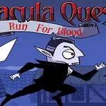 Koşan bir vampir karakteri, üzerinde Dracula Quest: Run For Blood yazılı bir arka planın önünde görülüyor