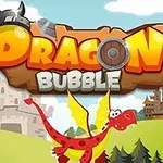 Karikatür tarzı bir ejderha ve kalelerin önünde Dragon Bubble yazısı