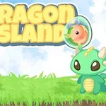 Yeşil bir çimenlikte üç sevimli, küçük ejderha karakteri ve arka planda Dragon Island yazısı