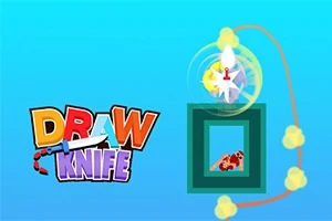 Mavi arka plan üzerinde renkli Draw Knife yazısı ve bir çerçeve içinde numaralı bir yıldız şekli