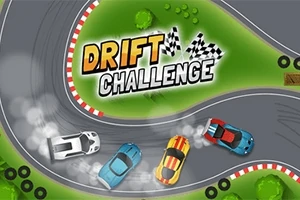 Yarış pistinde drift yapan çeşitli renklerde otomobiller ve büyük Drift Challenge yazısı