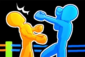 Mavi bir figür, sarı bir figüre yumruk atarken çizgi stilinde boks yapan iki karakter