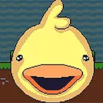 Pixel tarzında geniş bir gülümsemeye sahip büyük, sarı bir ördek kafası