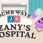 Renkli karakterlerin bulunduğu, beyaz bir yatak ve Dumb Ways JR Zanys Hospital yazılı afiş