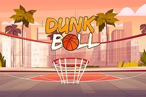 Basketbol sahasında, şehrin ve palmiyelerin önünde büyük bir basketbol filesi ve top çizimi yer alıyor
