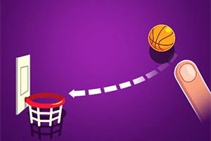 Mor arka planda bir basketbol topu ve potaya doğru yönlenen bir parmak görseli