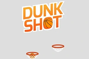 Turuncu ve beyaz renkli Dunk Shot yazısı, basketbol topu simgesi ve iki pota