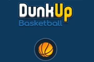 Koyu mavi arka plan üzerinde Dunk Up Basketball metni ve altında bir basketbol topu