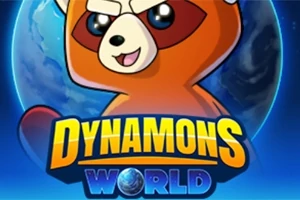 Turuncu maskot karakterin önünde yer aldığı, DYNAMONS WORLD yazılı bir afiş