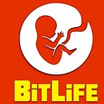 Kırmızı zemin üzerinde beyaz öbek içinde duran bir fetüs simgesinin altında sarı renkte BitLife yazısı