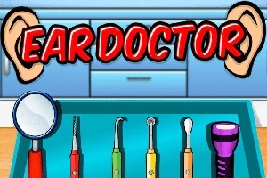 Kabinde kulak doktoru muayene aletleri ve bir çift kulak çizimi bulunan bir görüntü