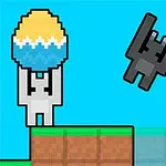 Piksel grafik stilinde bir karakter büyük bir paskalya yumurtası tutarken, yanında gri renkli başka bir figür ve alt köşede Easter Egg Arena yazılı bir logo bulunmaktadır