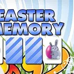 Easter Memory yazısı, renkli arka plan ve üzerinde bir Paskalya yumurtası ile tavşan resimleri olan kartlar