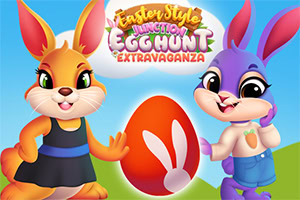Easter Style Junction Egg Hunt Extravaganza İki sevimli tavşan karakteri ve büyük bir Paskalya yumurtası