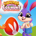 Easter Style Junction Egg Hunt Extravaganza İki sevimli tavşan karakteri ve büyük bir Paskalya yumurtası