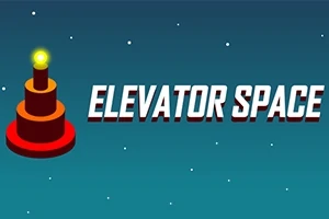 Koyu mavi bir arka plan üzerinde Elevator Space yazısı ve ışıklı bir kule