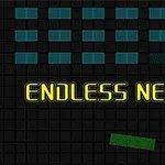 Siyah zemin üzerinde mavi kareler ve sarı renkte Endless Neon yazısı