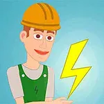 Sarı baretli ve yeşil tulumlu bir kişi elinde sarı şimşek simgesi tutuyor