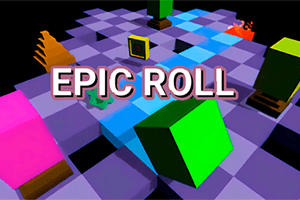 Mor zemin üzerinde renkli küpler ve Epic Roll yazısı