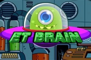 Uzay gemisi içinde tek gözlü yeşil bir uzaylı figürü ve ET BRAIN yazısı
