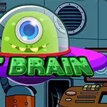 Uzay gemisi içinde tek gözlü yeşil bir uzaylı figürü ve ET BRAIN yazısı