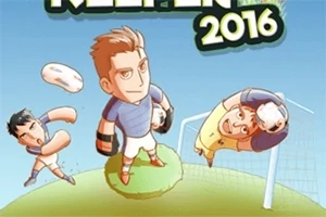 Çizgi stilinde futbol oyuncuları ve kaleci, futbol sahasında hareketli bir şekilde resmedilmiş