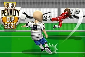 Bir futbolcu beyaz forma giyerek topa vururken, kırmızı forma giymiş kaleci topu kurtarmaya çalışıyor