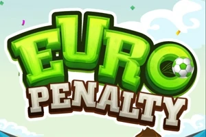 Yeşil ve beyaz renkte büyük harflerle yazılmış EURO PENALTY metni, O harfinin içerisinde bir futbol topu ile
