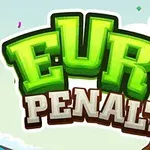 Yeşil ve beyaz renkte büyük harflerle yazılmış EURO PENALTY metni, O harfinin içerisinde bir futbol topu ile