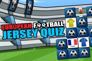 Stadyum arka planında futbol temalı kartlar ve bayraklarla süslenmiş Avrupa futbol forması quiz afişi