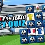 Stadyum arka planında futbol temalı kartlar ve bayraklarla süslenmiş Avrupa futbol forması quiz afişi
