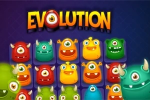 Renkli, tek gözlü canavarlar grid şeklinde dizilmiş ve üstte Evolution yazısı bulunuyor