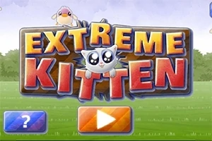 Extreme Kitten yazısıyla bir kedi karakteri ve iki buton içeren renkli bir oyun başlığı