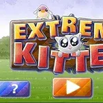 Extreme Kitten yazısıyla bir kedi karakteri ve iki buton içeren renkli bir oyun başlığı