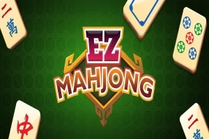 Yeşil bir arka plan üzerinde EZ Mahjong yazısı ve etrafında çeşitli mahjong taşları