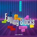 Renkli bloklar ve spiral çizgiler arka planıyla Falling Blocks yazısı