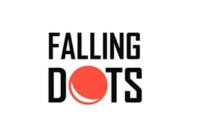 Beyaz arka plan üzerinde Falling Dots yazısı ve kırmızı bir nokta bulunmaktadır