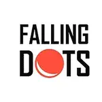Beyaz arka plan üzerinde Falling Dots yazısı ve kırmızı bir nokta bulunmaktadır