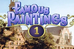 Üzerinde Famous Paintings 1 yazan büyük, dekoratif metin ve arka planda tarihi bir kilise ile ağaçlar