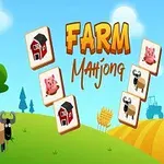 Yeşil bir alanda ağaç, koyun figürü ve tarım temalı kartlarla birlikte Farm Mahjong yazısı