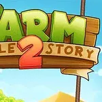 Yeşil ve kahverengi renklerde, ahşap bir zemin üzerine Farm Puzzle Story 2 yazısı