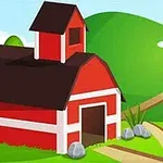 Kırmızı ahşap çiftlik evi ve yeşil tepelerle çevrili basit bir manzara