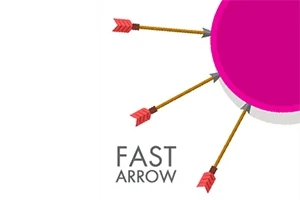 Pembe bir daireye doğru yönelmiş oklar ve Fast Arrow yazısı bulunan minimalist bir tasarım
