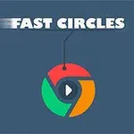 Mavi arka plan üzerinde FAST CIRCLES metni ve ortasında oynat butonu olan, renkli üç parçalı daire