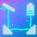 Ampul ve pil sembollerini bağlayan mavi elektrik akımı ile neon tarzı bir devre düzeni