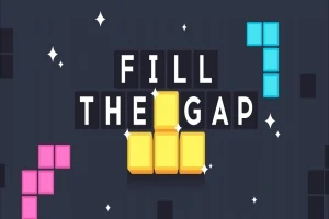 Ortada Fill The Gap yazısı, etrafında renkli bloklar ve yıldızlar bulunan karanlık arka plan