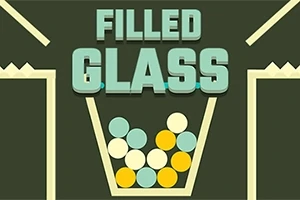 Yeşil ve sarı toplarla dolu bir bardağın üzerinde Filled Glass yazısı