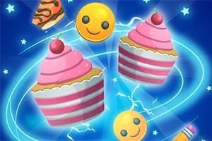 Mavi arka planda, pembe kremalı kapkekler, gülen yüz emojileri ve yıldırım görselleri