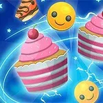 Mavi arka planda, pembe kremalı kapkekler, gülen yüz emojileri ve yıldırım görselleri